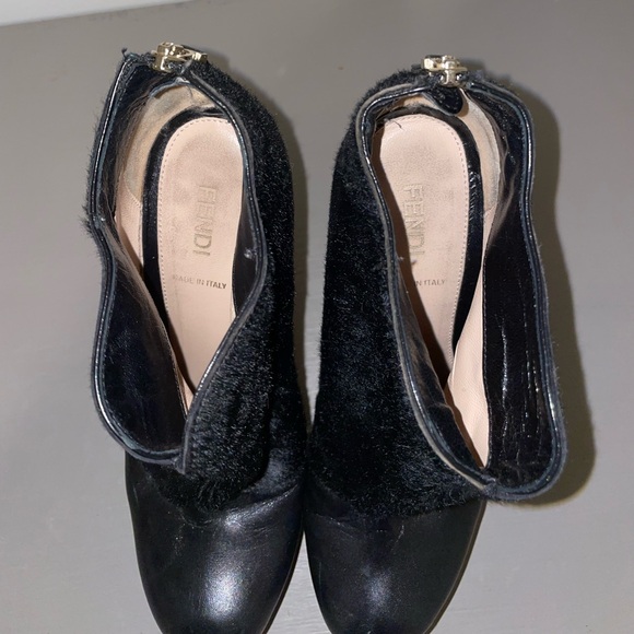 FENDI leather ankle boots with fur and gold toe accent. - Picture 6 of 10